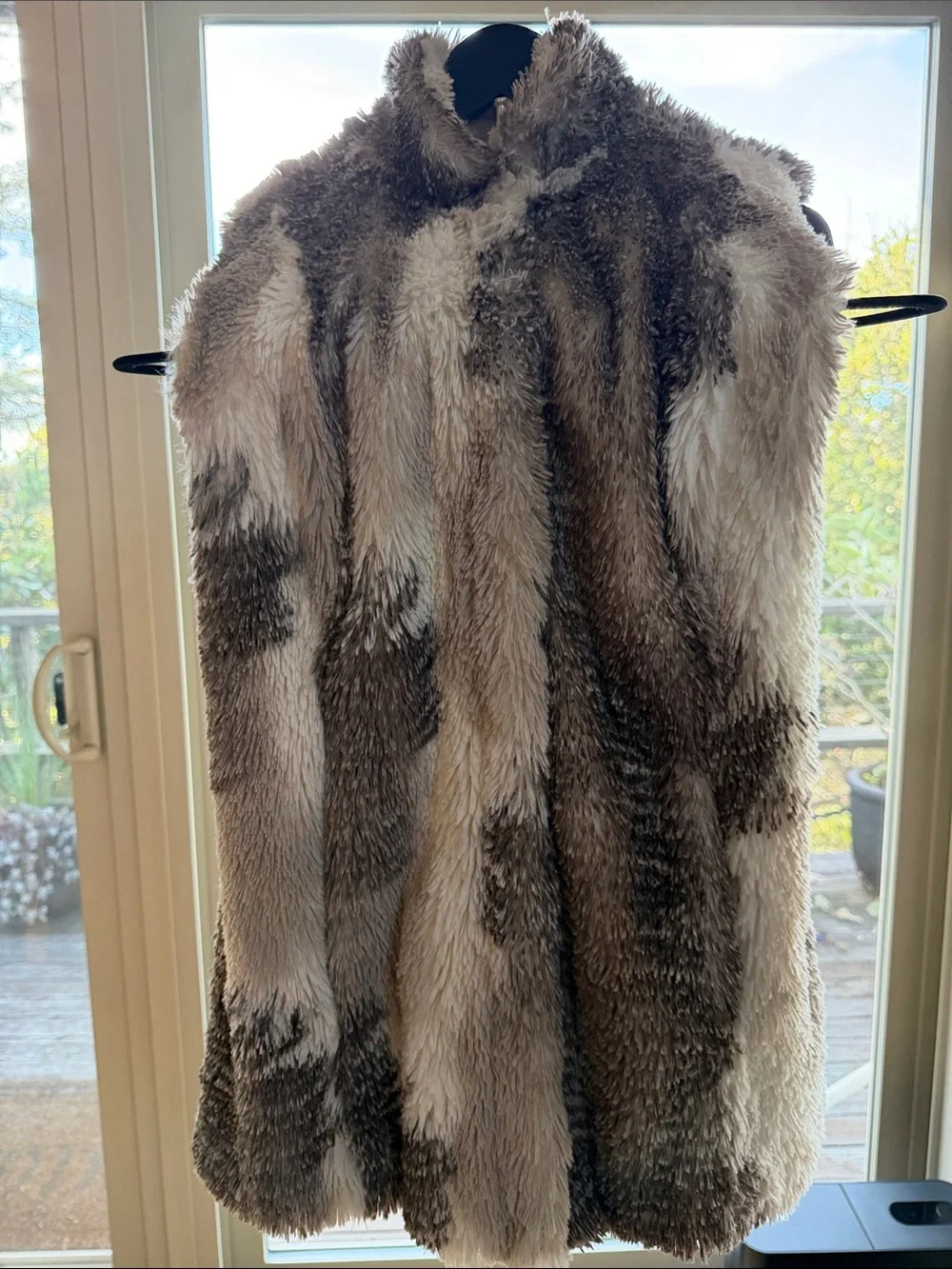CAbi Faux Fur Vest in Brown and Cream Tones